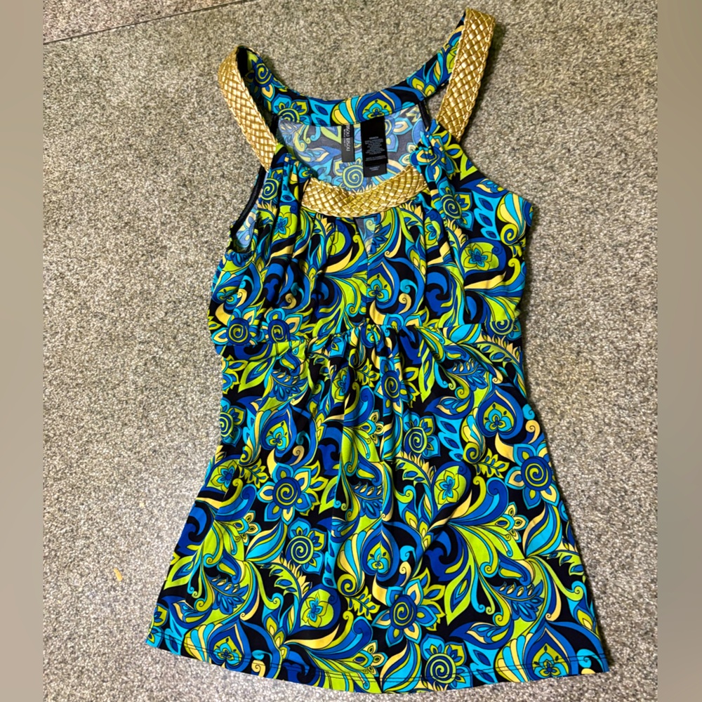 Bisou Bisou vibrant Blue and Green Floral Print Top